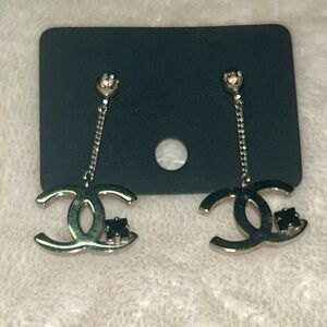 Vintage Chanel Silver and Black Logo Earrings (2009)